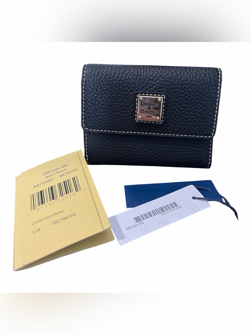 NWT Dooney & Bourke Black Pebbled Grain Leather Small Flap Credit Card Wallet - Picture 2 of 6